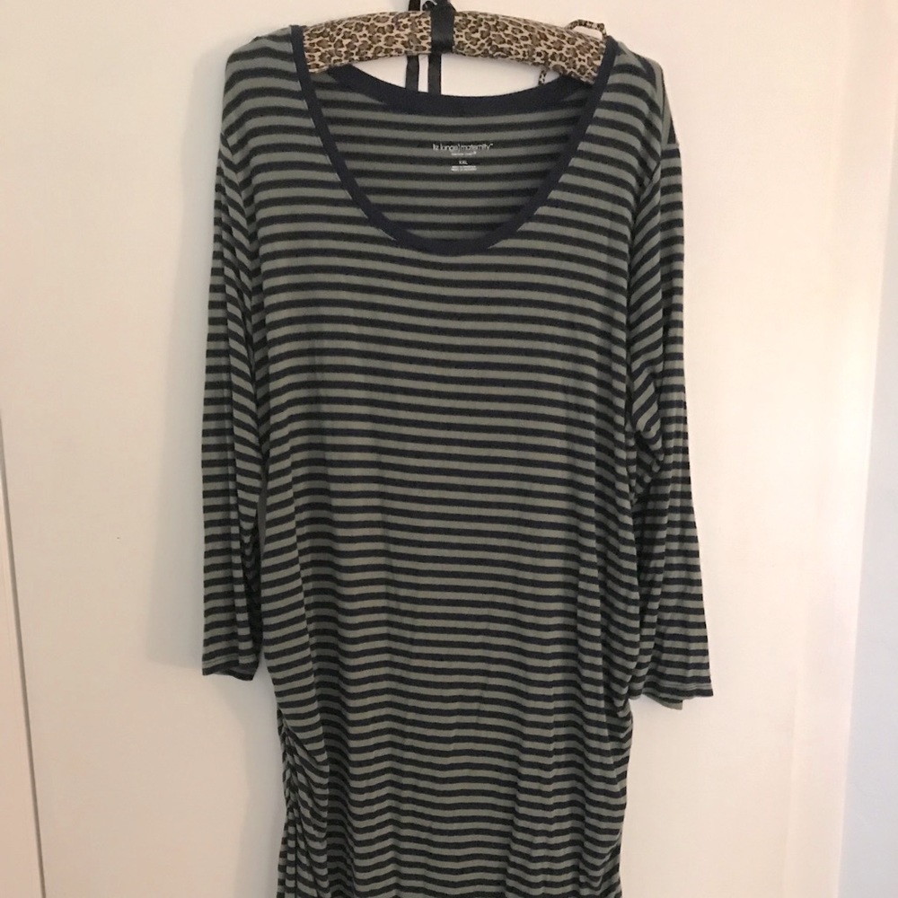 Liz Lange Maternity Green/Navy Striped Dress